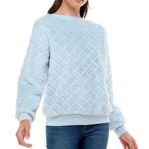 Crave Fame Sky Blue Quilted Faux Fur Knit Top M